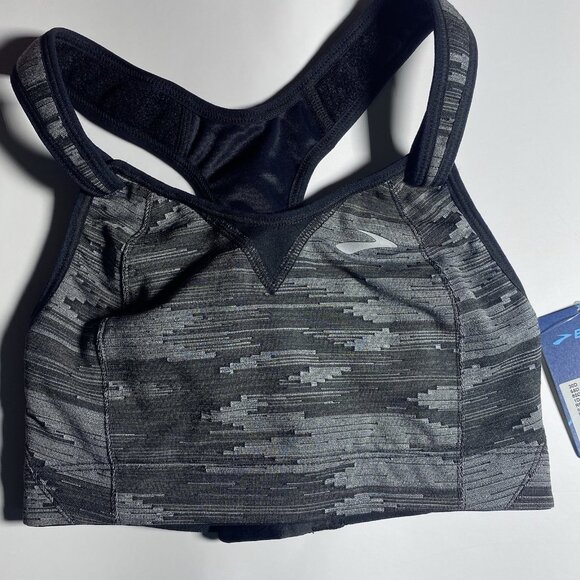 Brooks 30D Rebound Racerback Sports Bra Black Ikat Jacquard Adjustable - Picture 5 of 9